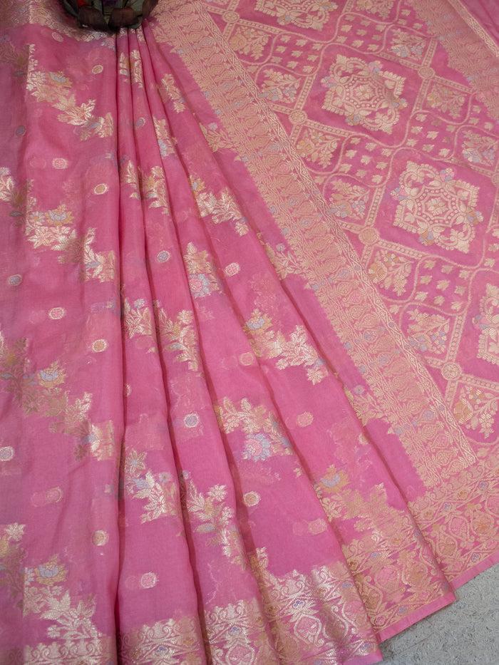 Semi Georgete Silk Saree (Pink)
