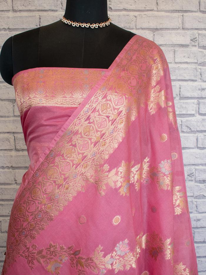 Semi Georgete Silk Saree (Pink)