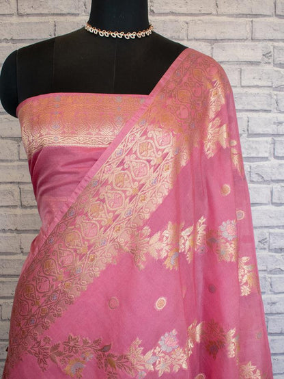 Semi Georgete Silk Saree (Pink)