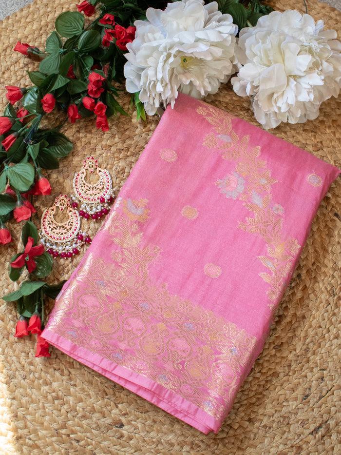 Semi Georgete Silk Saree (Pink)