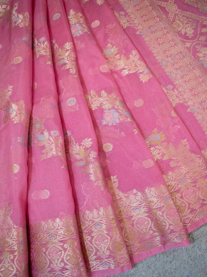 Semi Georgete Silk Saree (Pink)