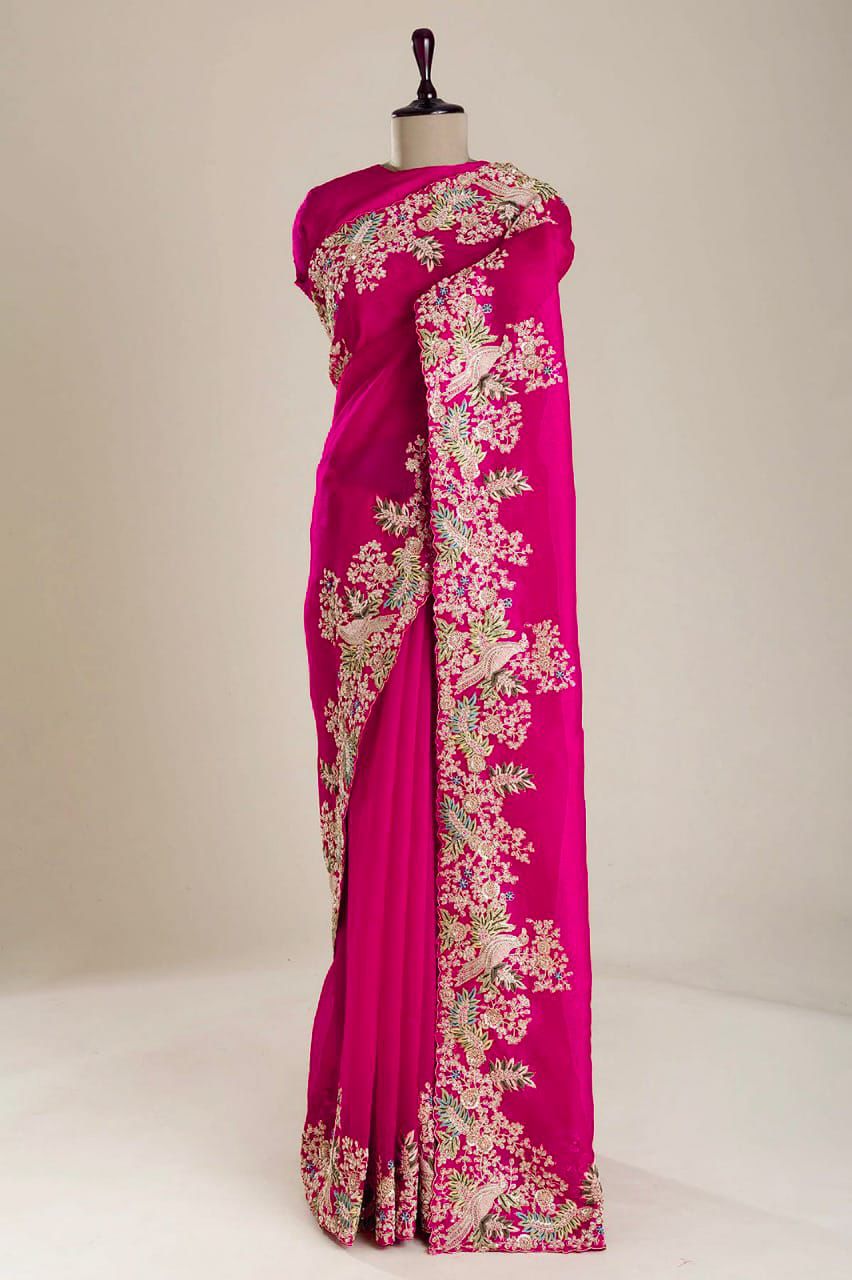 Designer Pure Tissue Silk Kashida embroidery Saree
