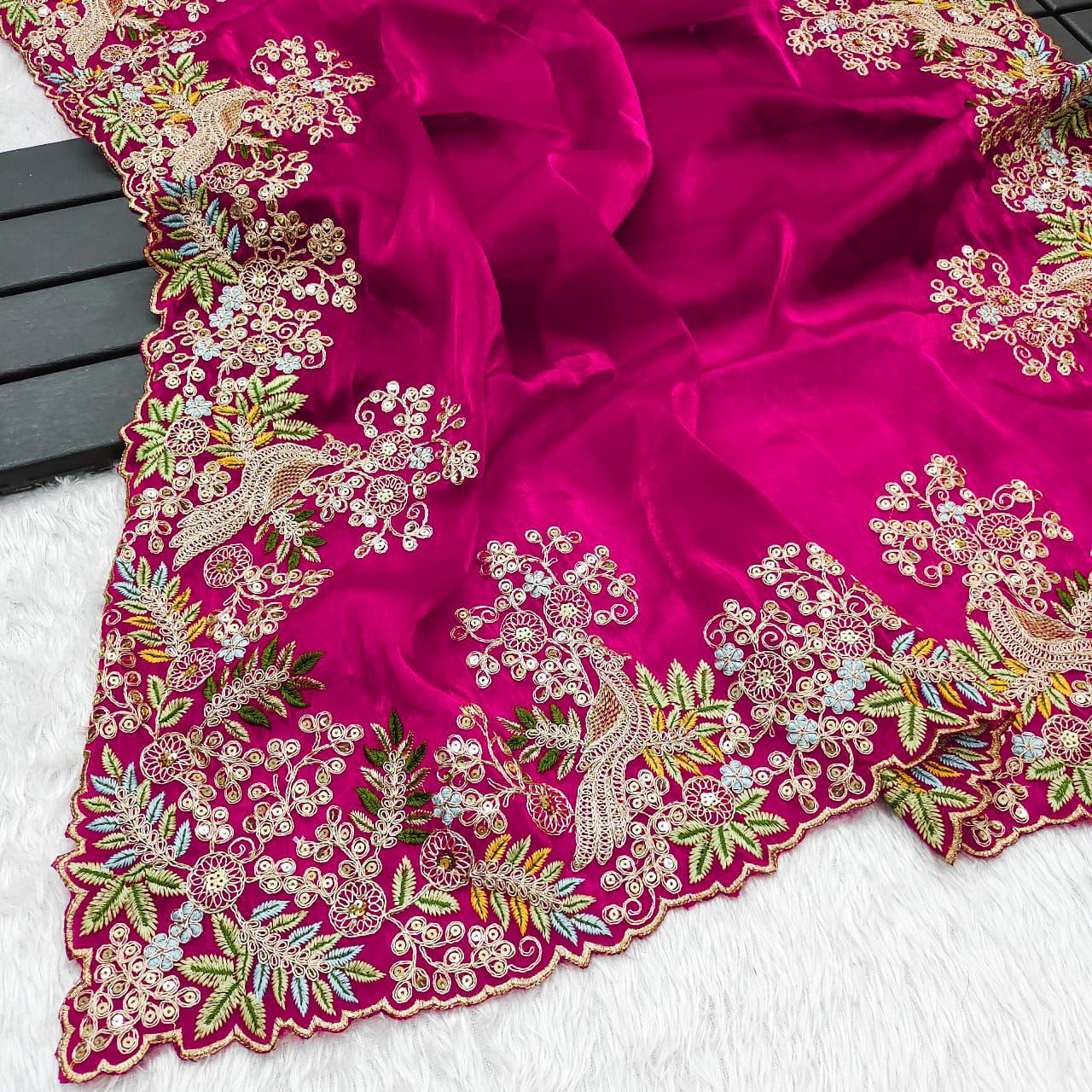 Designer Pure Tissue Silk Kashida embroidery Saree