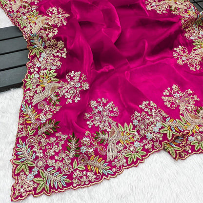Designer Pure Tissue Silk Kashida embroidery Saree