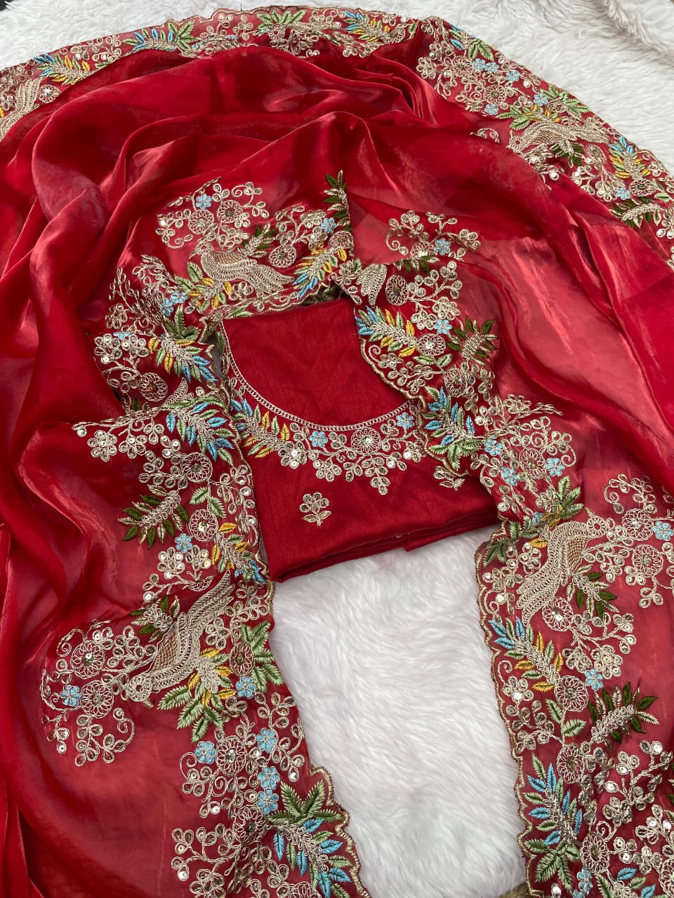 Designer Pure Tissue Silk Kashida embroidery Saree