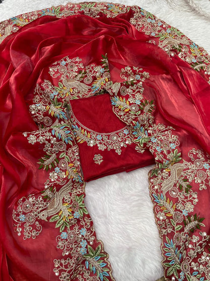 Designer Pure Tissue Silk Kashida embroidery Saree