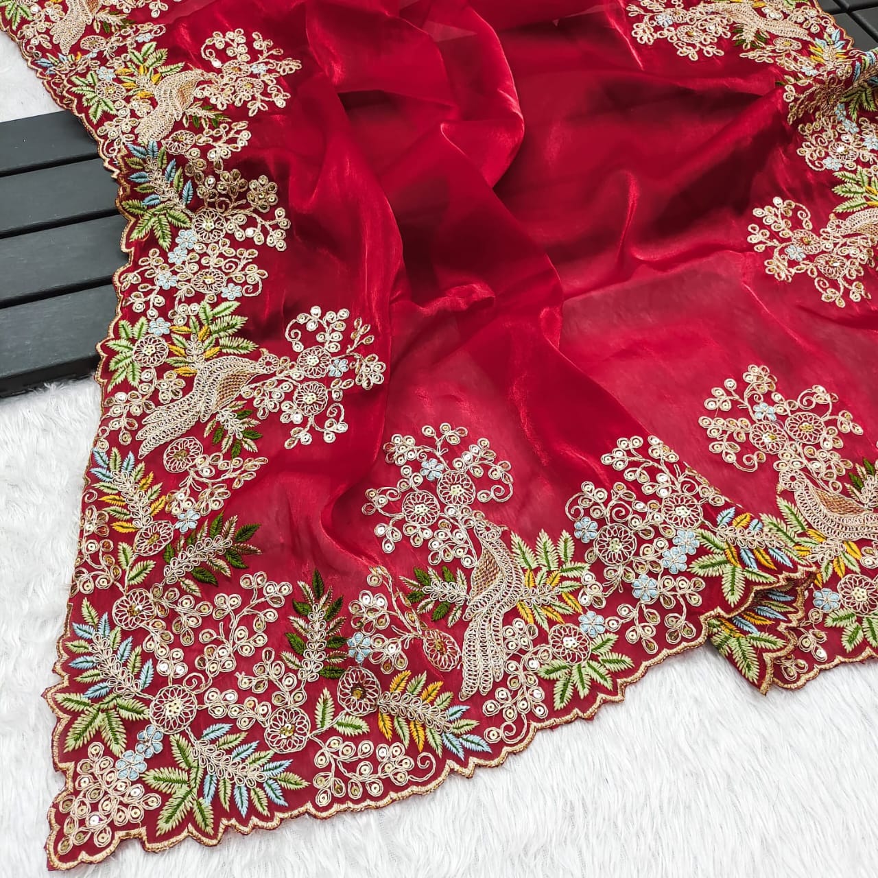 Designer Pure Tissue Silk Kashida embroidery Saree