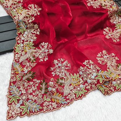Designer Pure Tissue Silk Kashida embroidery Saree