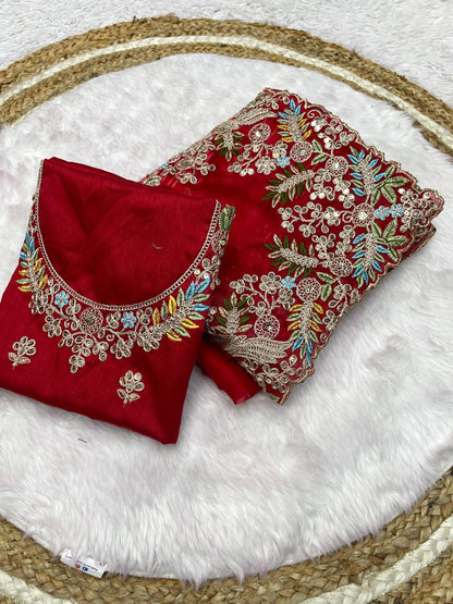 Designer Pure Tissue Silk Kashida embroidery Saree