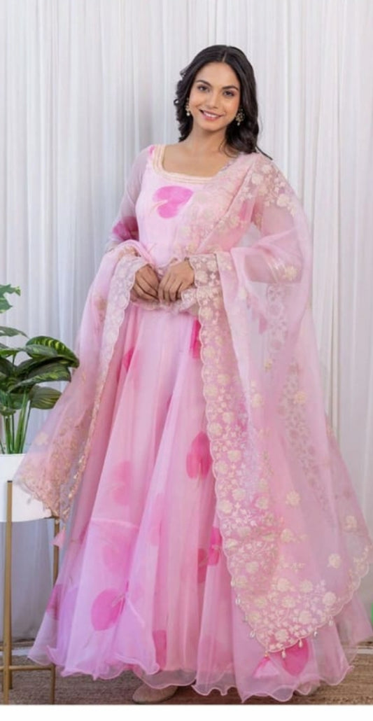 Semi Organza Gown with net Dupatta