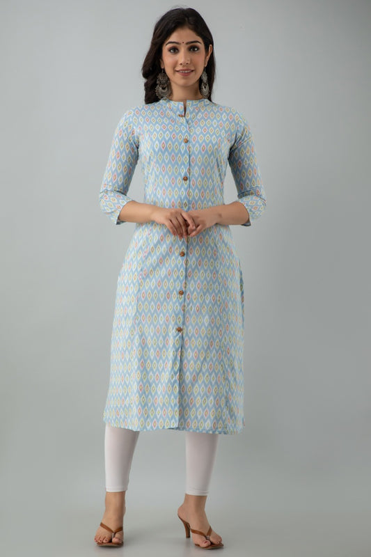 A-line Kurti with Chinese Collar (Sky blue)