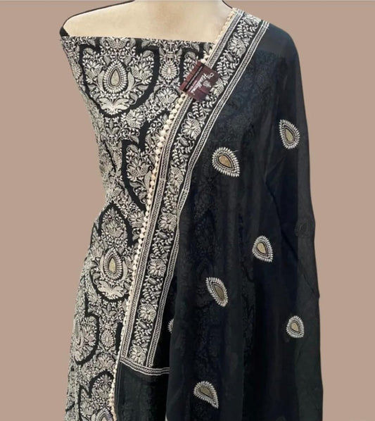 Chanderi Silk Embroidered Suit Fabric