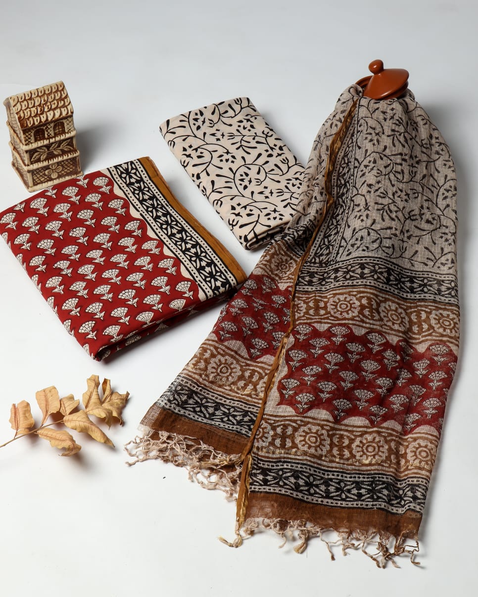 Cotton HandBlock Printed Fabric with Kota Dupatta