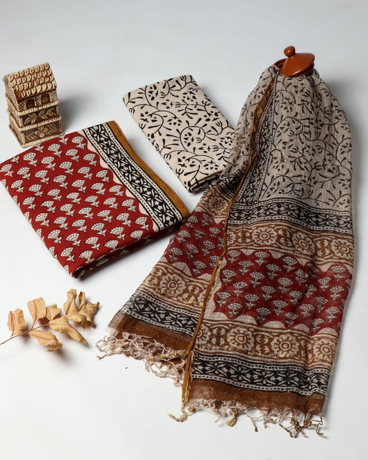 Cotton HandBlock Printed Fabric with Kota Dupatta