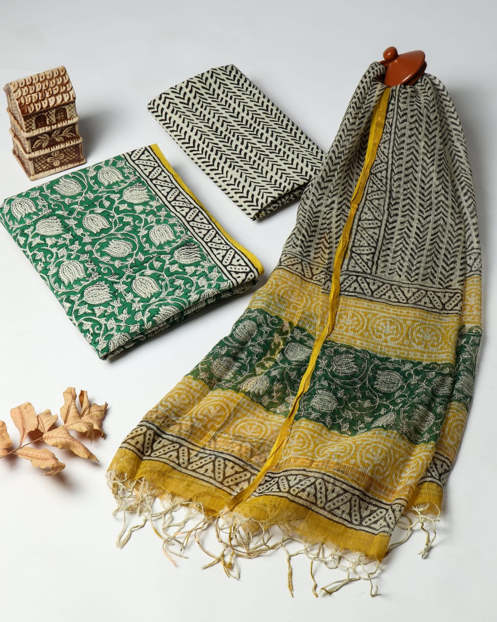 Cotton HandBlock Printed Fabric with Kota Dupatta