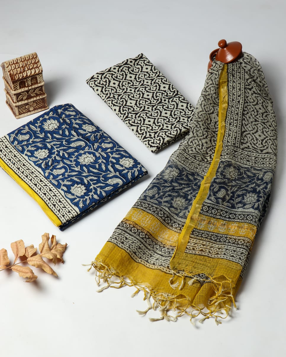 Cotton HandBlock Printed Fabric with Kota Dupatta