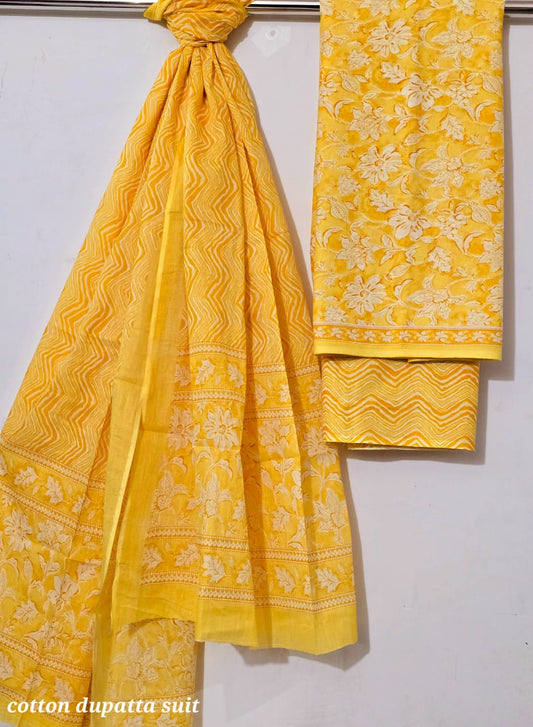 Pure Cotton Hand block printed Suit Pc with Dupatta
