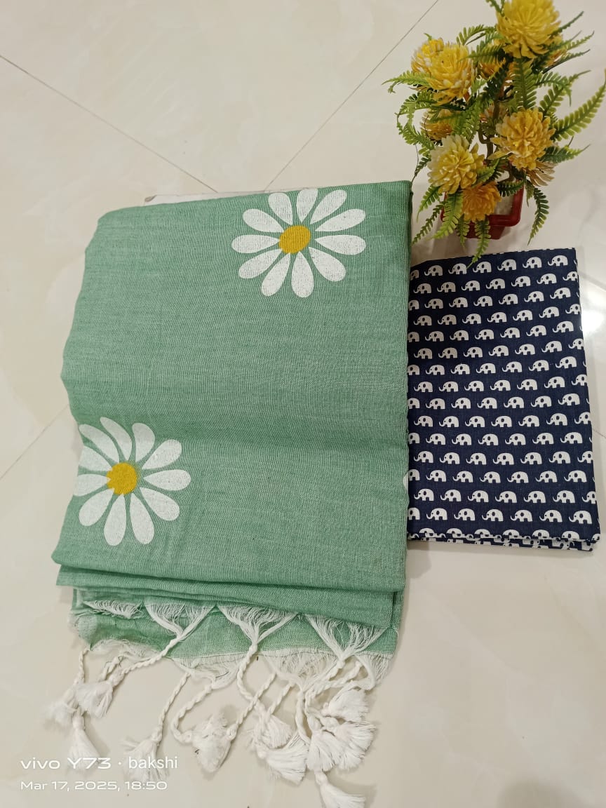 Sunflower Print Cotton Saree