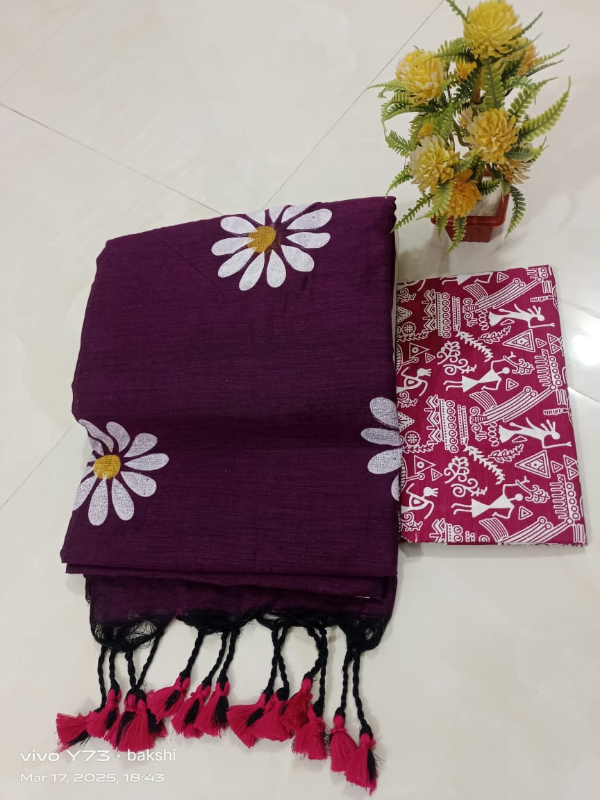 Sunflower Print Cotton Saree