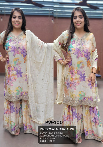 Tissue Digital Partywear Sharara 3Pc Set