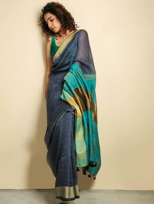 Plain Linen Saree