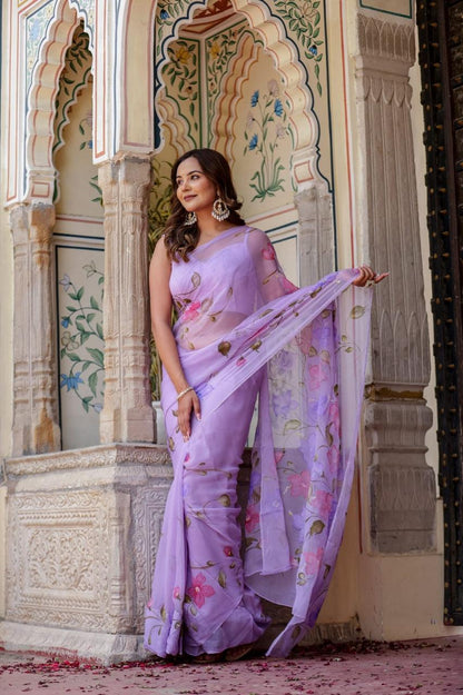 Hand Painted Chiffon Saree