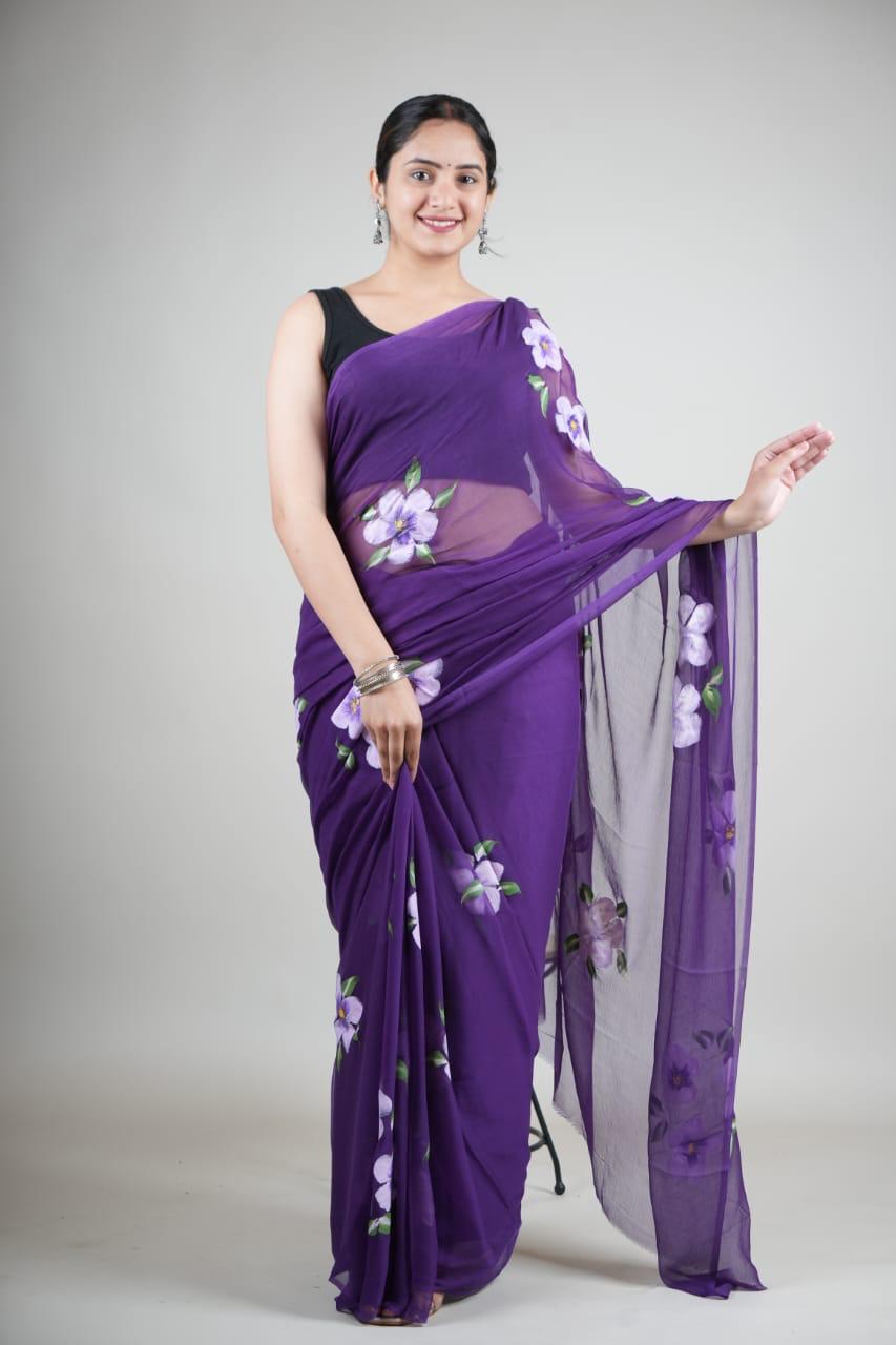Hand Painted Chiffon Saree