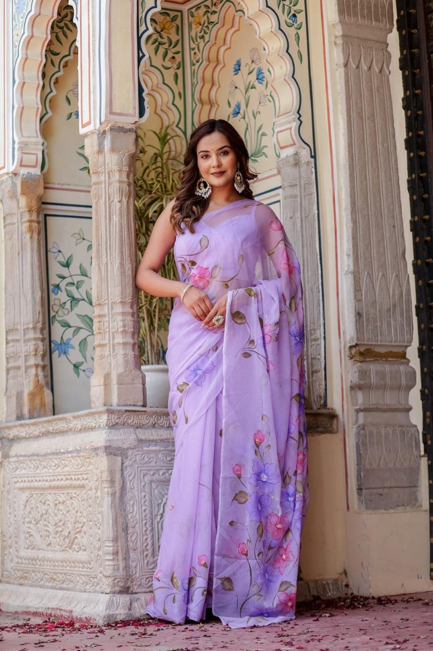 Hand Painted Chiffon Saree