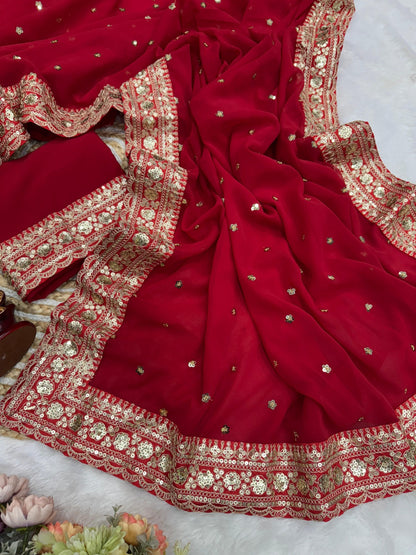 Pure Georgette Saree with Sequence Work