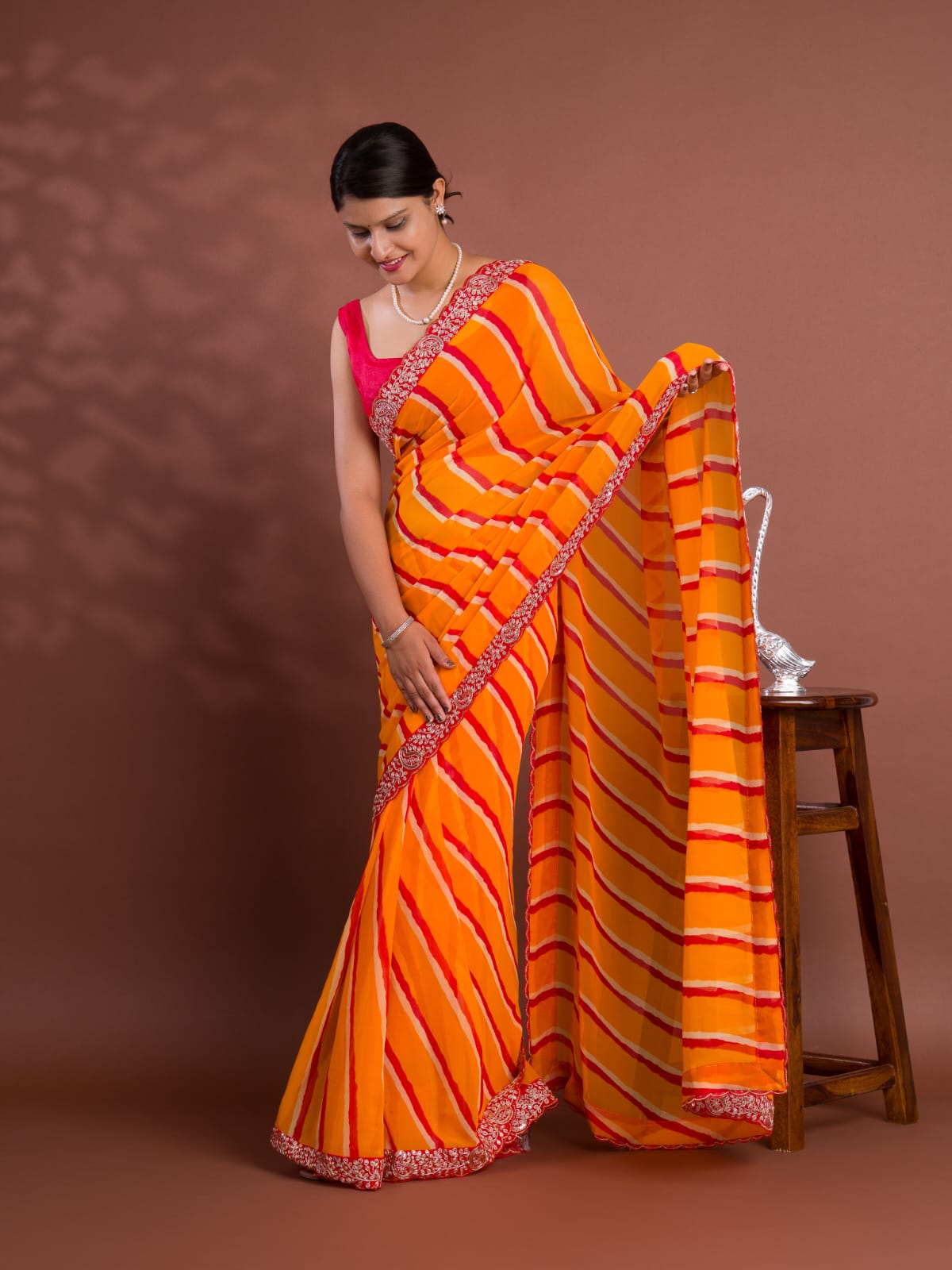 Georgette Lehariya Saree with Embroidery Border