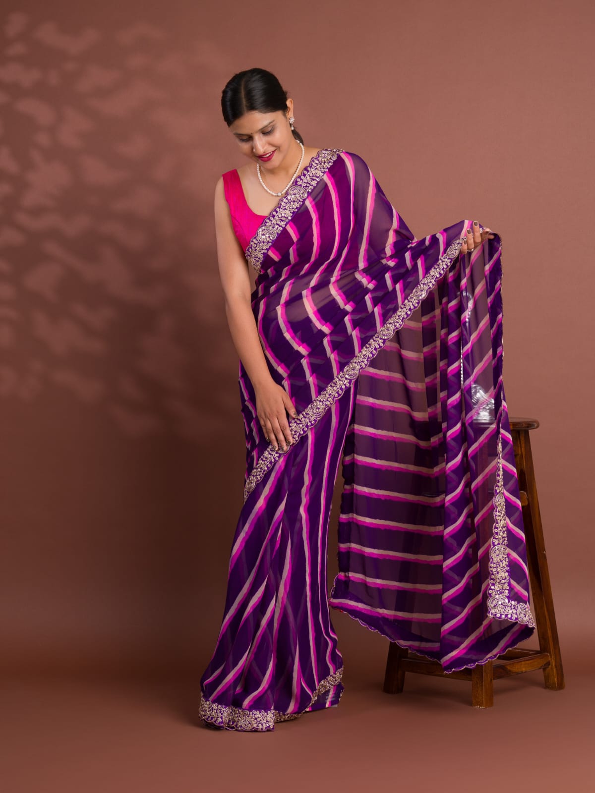 Georgette Lehariya Saree with Embroidery Border