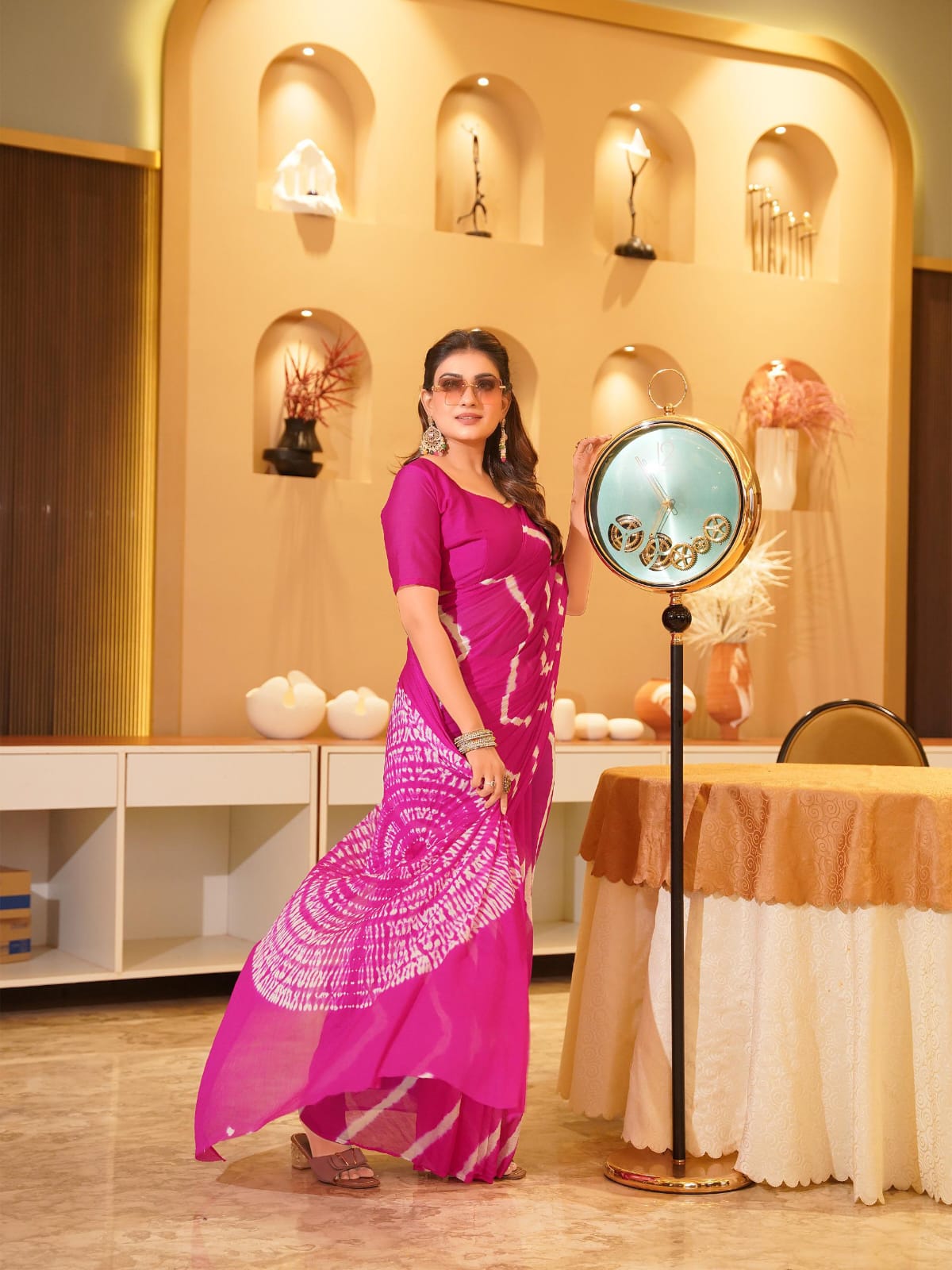 Light Chinon Lehariya print Saree