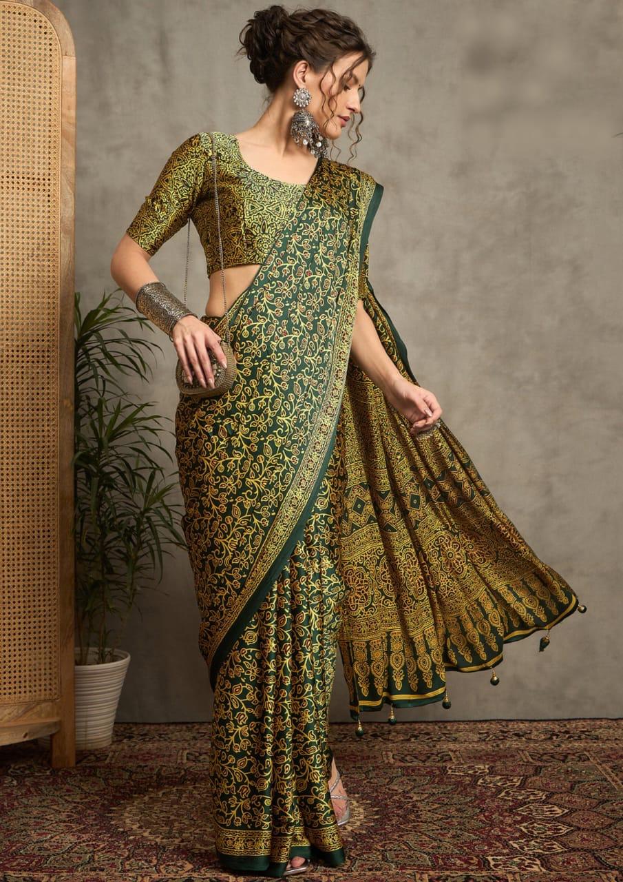 Ajrak Print Crepe Silk Saree