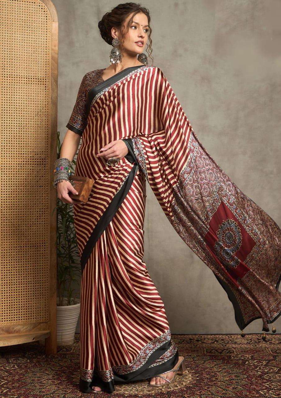 Ajrak Print Crepe Silk Saree
