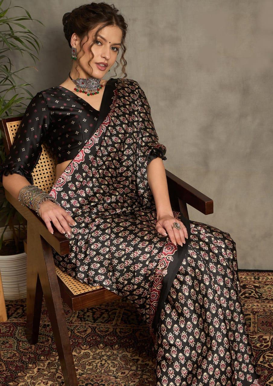 Ajrak Print Crepe Silk Saree