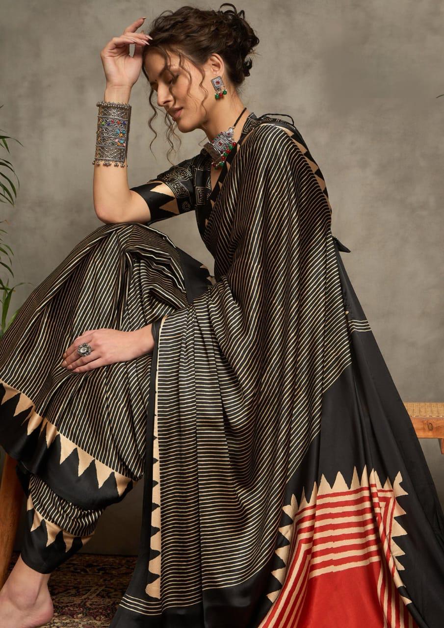 Ajrak Print Crepe Silk Saree