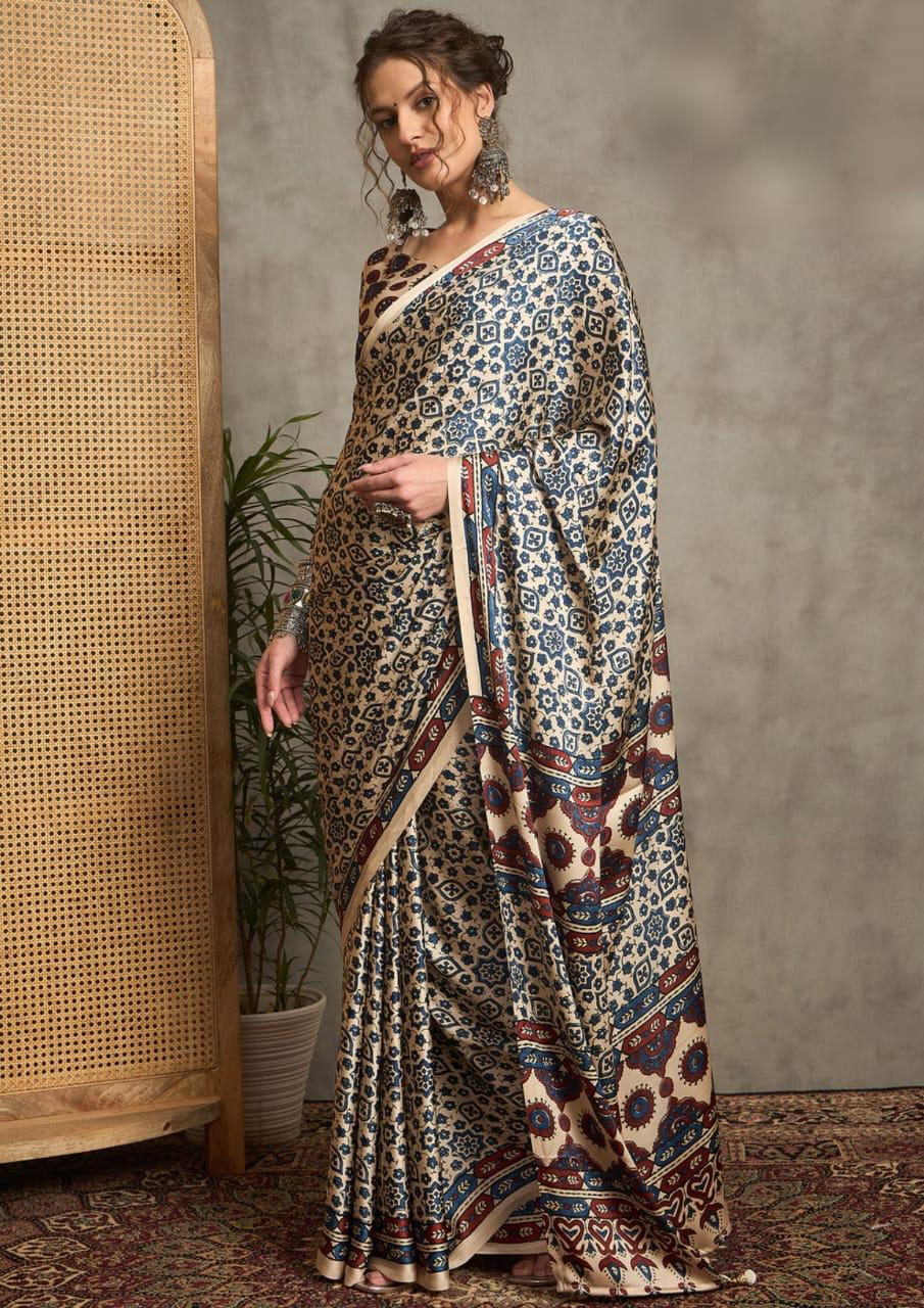 Ajrak Print Crepe Silk Saree