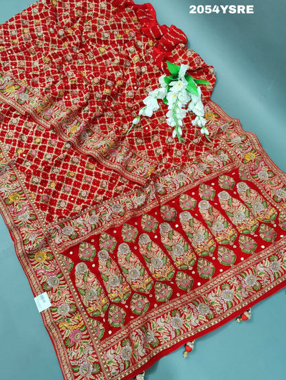 Pure Georgette Minakari Weaving Cut Dana Work Saree