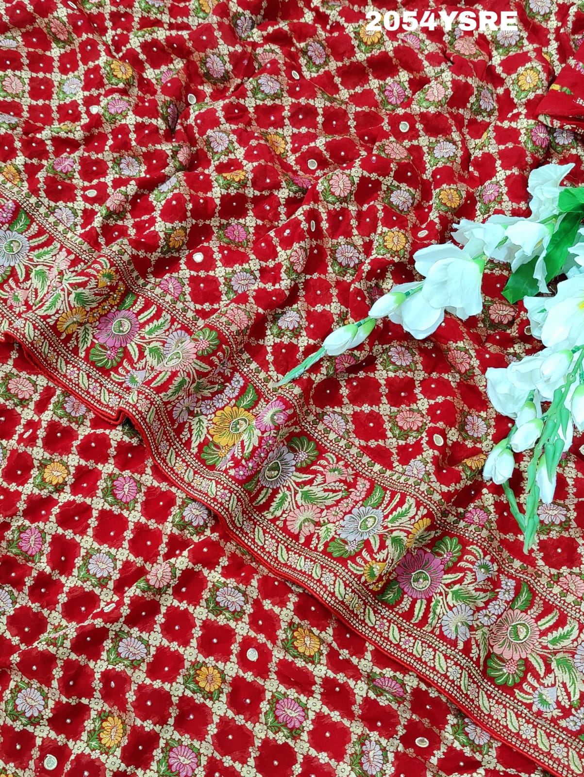 Pure Georgette Minakari Weaving Cut Dana Work Saree