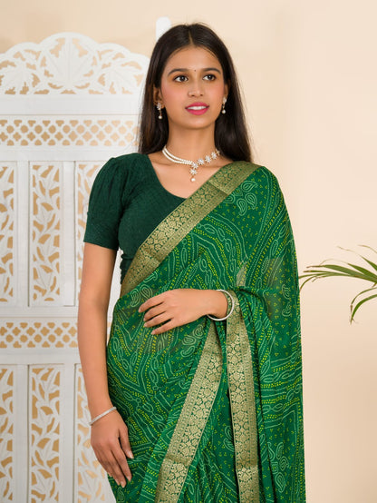 Moss Silk Bandhini Print Saree