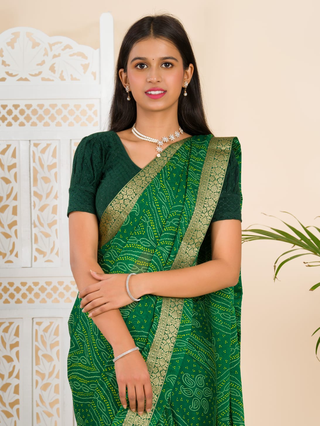 Moss Silk Bandhini Print Saree