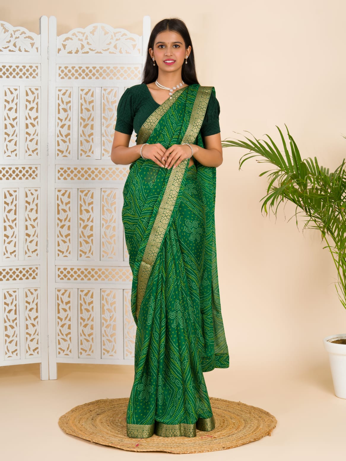 Moss Silk Bandhini Print Saree