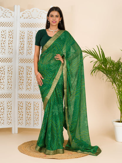 Moss Silk Bandhini Print Saree