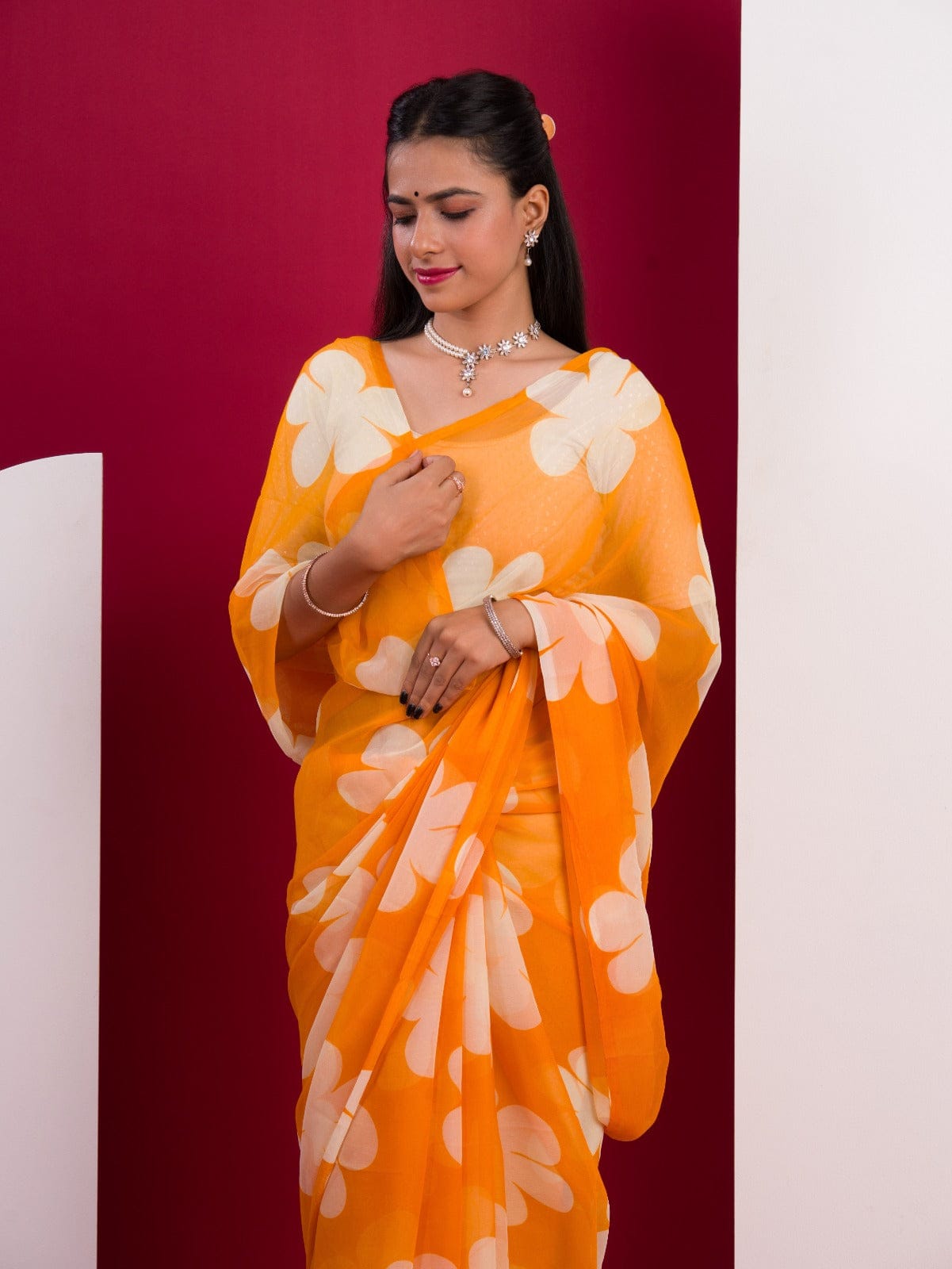 Light Chiffon Floral Printed Saree