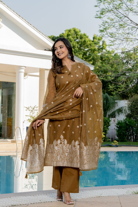 Jamdani cotton Dupatta Set (Brown)