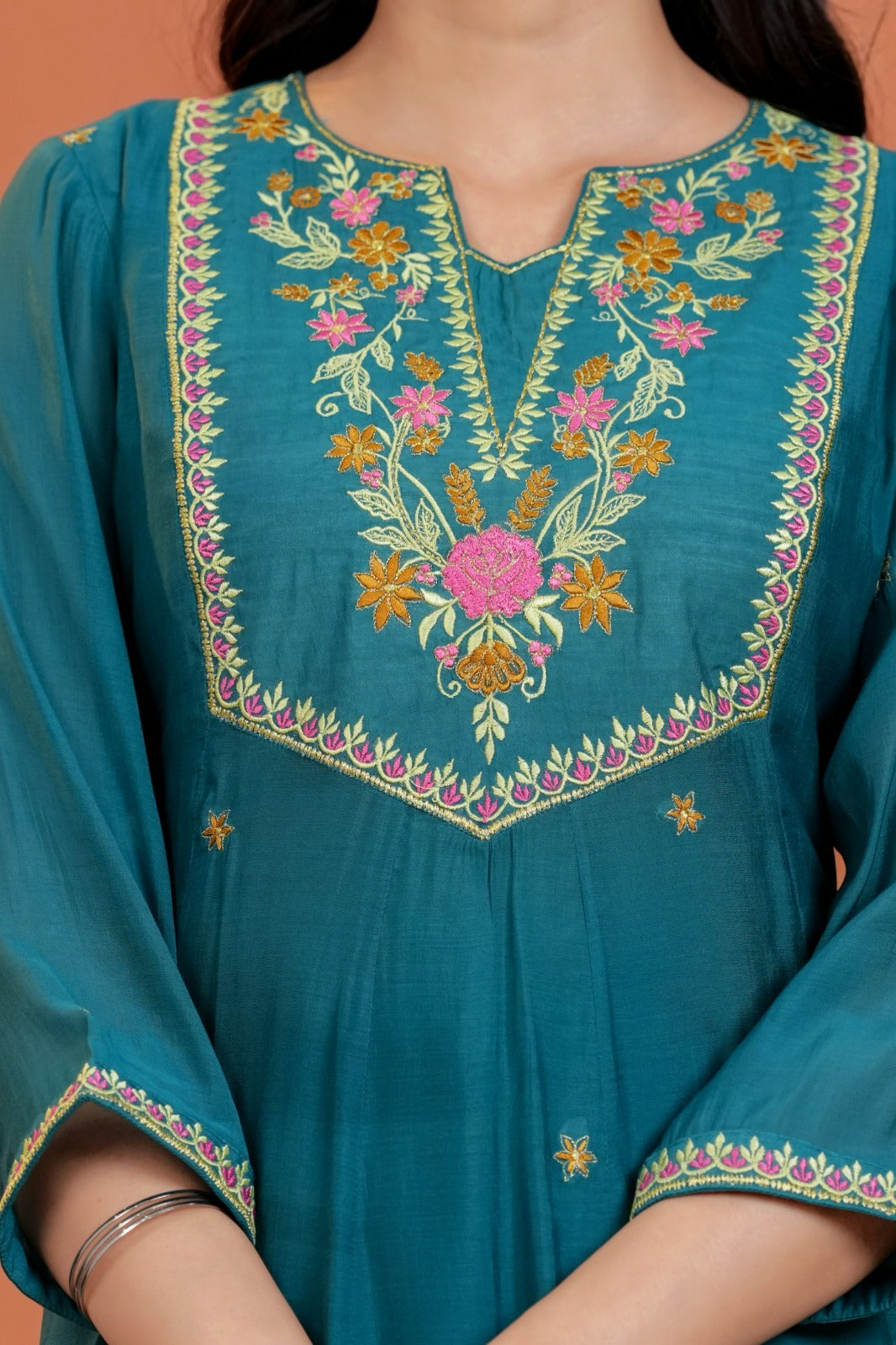 Mal Chanderi Dupatta Set (Teal colour)