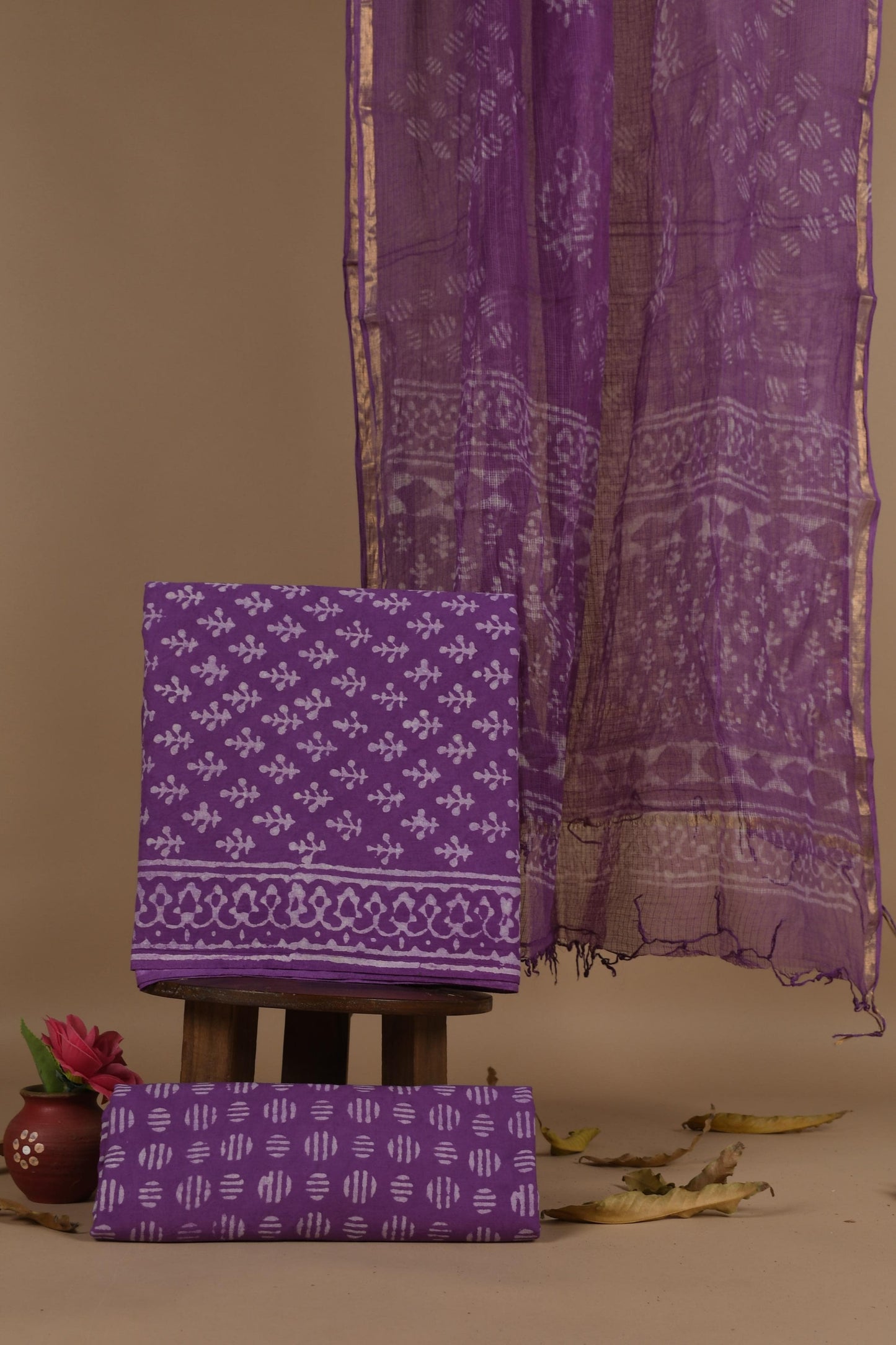 Cotton Block Printed Suit piece with Kota Dupatta