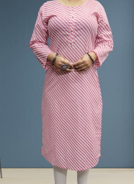 Cotton Printed Kurta (pink Lehariya)