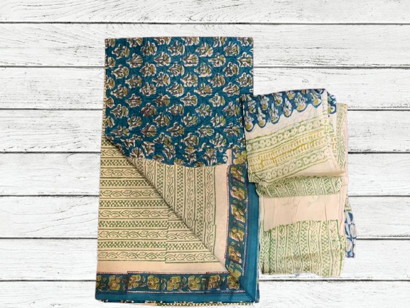 Handblock Cotton Suit pc with chiffon dupatta