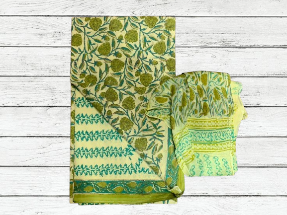 Handblock Cotton Suit pc with chiffon dupatta